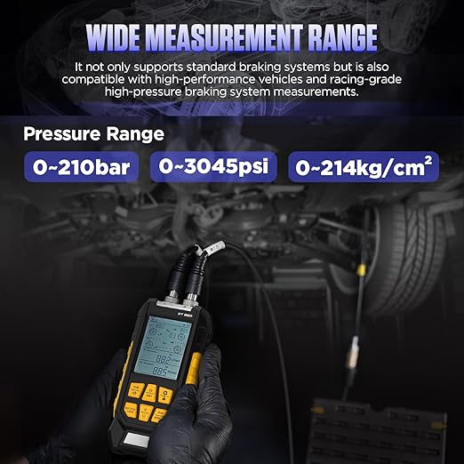 Brake System Pressure Tester with 11 Adapters, 3 Units Switch, Magnetic Back, Smart Alarm Notification, Dual-Port Digital Brake Pressure Tester, 10-21000Kpa, PT660