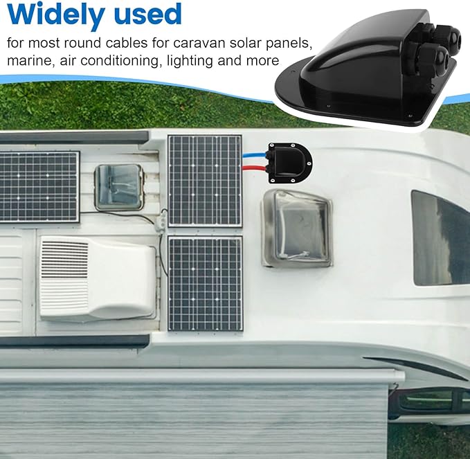 QCG Waterproof ABS Solar Cable Entry Gland, Black Solar Double Cable Entry Gland Housing for All Cable Types 2mm² to 6mm² for Solar Panels of RV, Campervan, Boat, and Roof (1 Pcs)