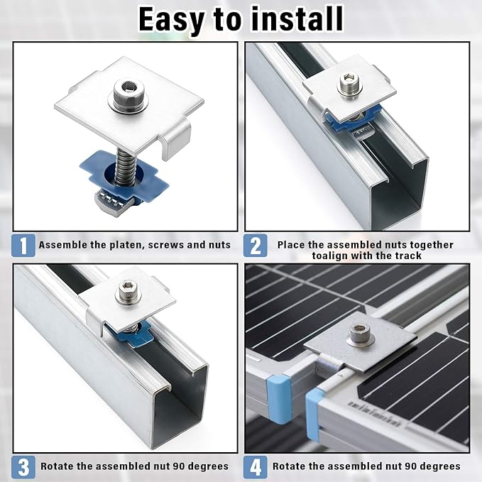 Silkfly 10 Pcs Solar Panel Mid Clamps for 1-5/8 Inch Steel Strut Channel, Solar Panel Kit with Clamps and Cone Nuts for Mounting Panels