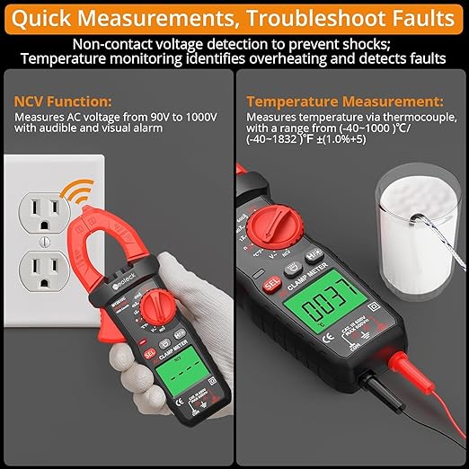 Neoteck Clamp Meter 4000 Counts Amp Meter for TRMS AC Current AC/DC Voltage 600A Auto Range Digital Multimeter with Capacitance Continuity Resistance NCV Diode Test for Car Electric Cabinet