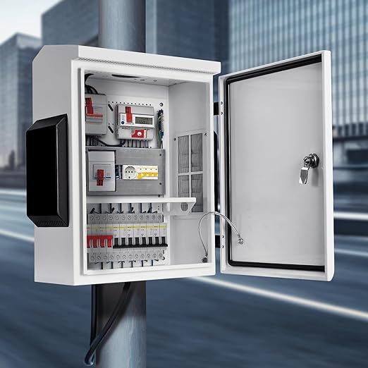 Outdoor Electrical Box, Cold-Rolled Steel Plate, Aluminum Alloy Back Beam, One-Piece Ventilation Design, IP65 Waterproof, Wall/Pole Mounted (19.6" x 15.7" x 7.9)
