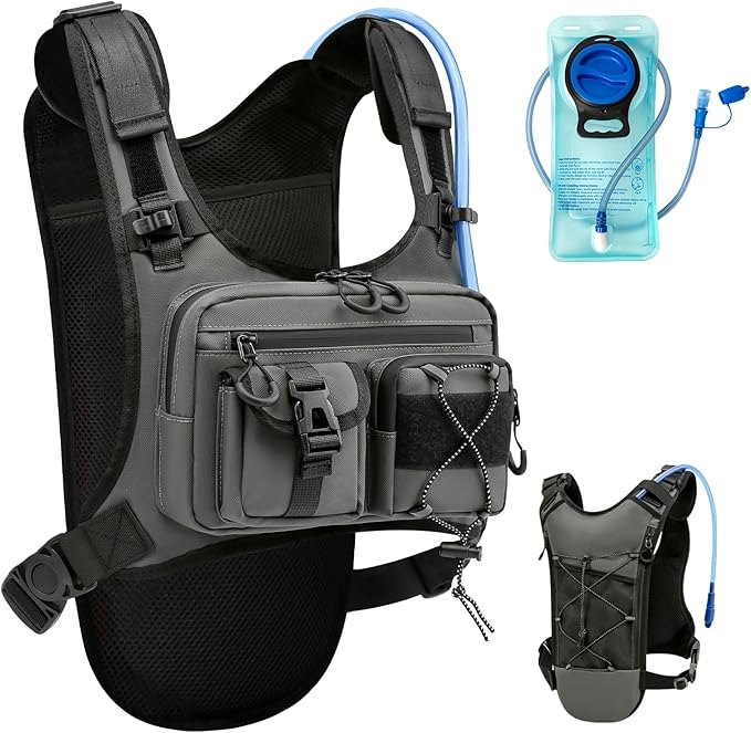 USA Original Patent Running Hydration Vest Backpack, Lightweight Chest Pack with 2.0L Water Bladder Bag Daypack for Hiking Running Cycling Race Marathon for Women Men