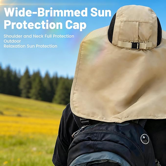 Solar Fan Hat Wide Brim Hat with Fan Sunscreene Neck Flap 3-Speed Outdoor Sun Hat for Fishing,Hiking,USB Solar Charging