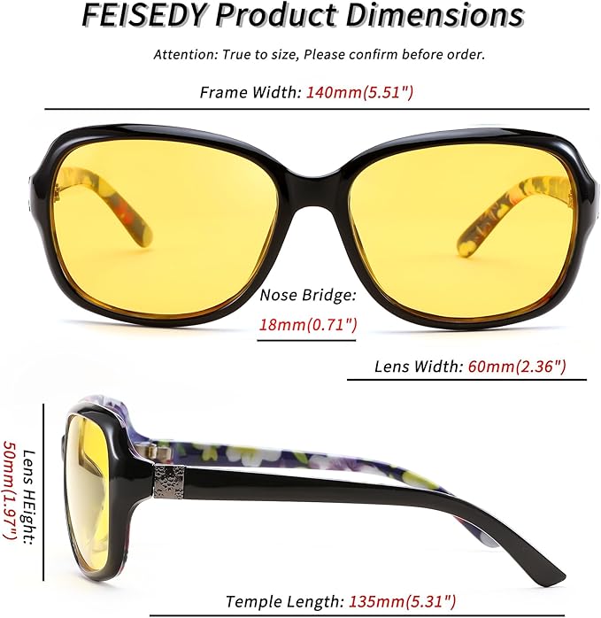 FEISEDY Classic Womens Night Glasses Driving Anti Glare Wrap Around Yellow Sunglasses B2548