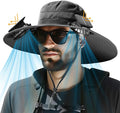 Wide Brim Solar Fan Outdoor Fishing Hat, 2 Solar Fan Hats for Men, Hat with Solar Fans Built in, Fishing Hat with Fan for Men