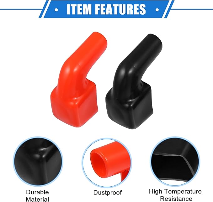 1 Pair Battery Terminal Insulation Covers, 40mm Length 10mm 0.39" Car Battery Post Cap Universal for Motorcycle Truck Marine Durable PVC Red Black