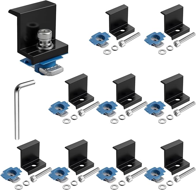 Anbte 10pcs Solar Panel End Clamp for Standard Unistrut, Aluminum 1.57" Solar Panel Brackets with Nuts Bolts, Solar Panel Mounting Kit for Metal Roof, Tin Roof, Flat Roof, Sheet Roof, RV, Black