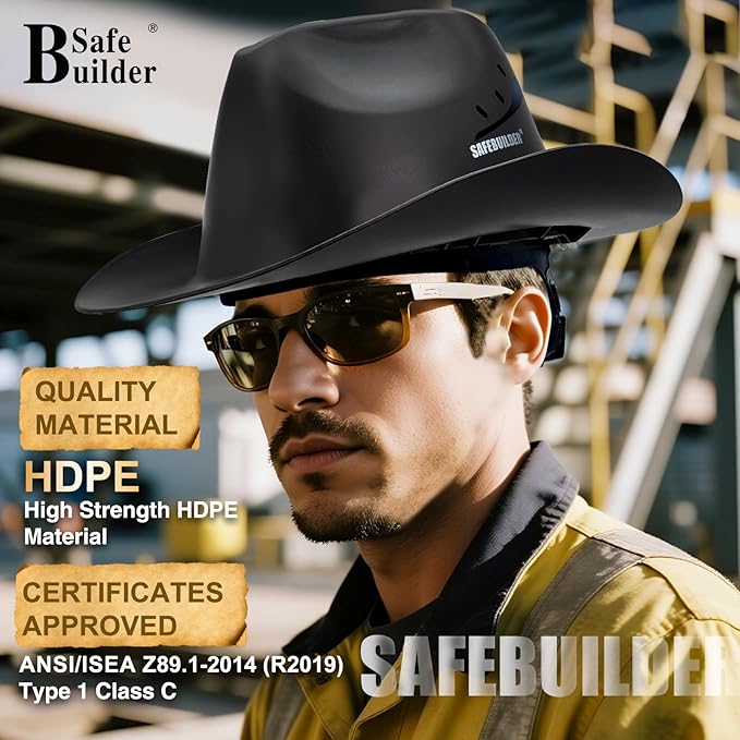 Cowboy Style Hard Hat Class C Safety Helmet Vented Full Brim Hard Hats Work Safety Helmet for Men and Women Outdoor,Industrial,Construction Head Protection- ANSI Approved