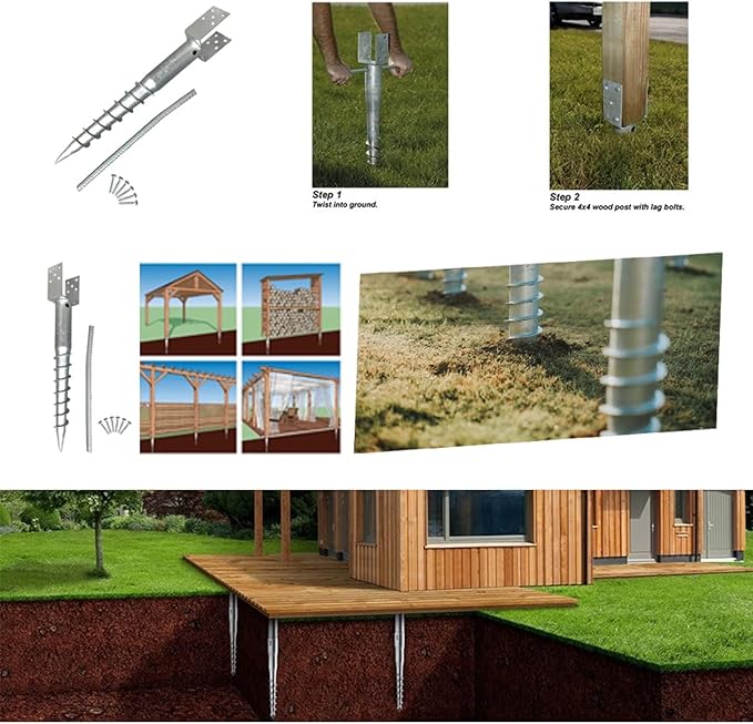 Ashman Ground Screw (4 Pack), No Dig, U-Model Screw in Post Stake - 27" Inch Long, Fits Standard 4x4 (3.5" X 3.5" Inch) Great for Mailbox Posts.