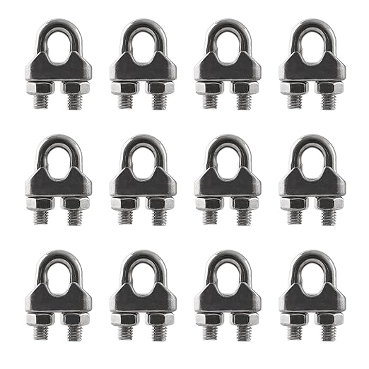 HSTECH 12PCS 1/4 Inch M6 304 Stainless Steel Wire Rope Cable Clip Clamp, Used for Anything That Involves Cable Clips: Rigging, Temporary Guardrail Systems, Securing Loads, Hanging Banners Or Flags
