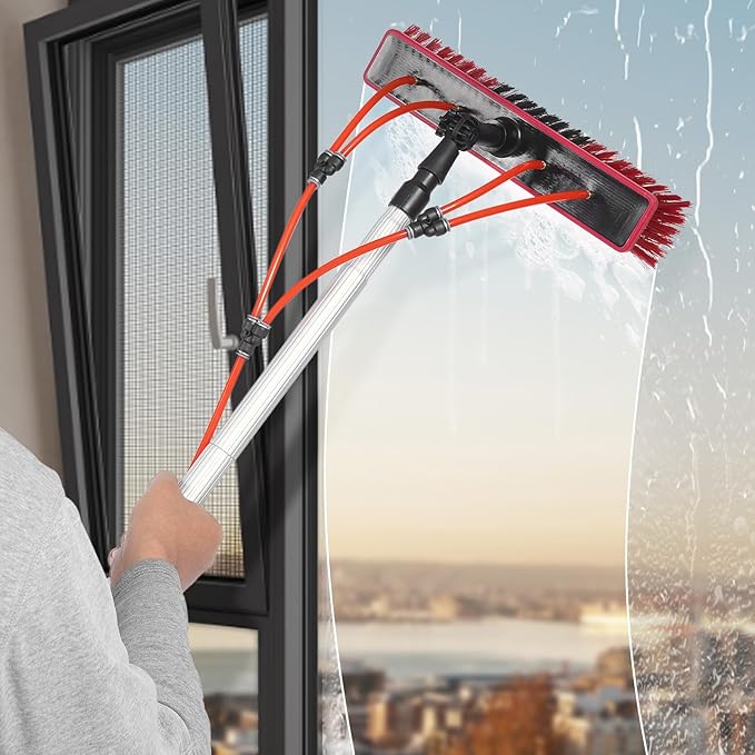 Window Cleaning Pole Water Fed Pole Kit, Window Cleaning Brush Solar Panel Cleaning Tool Telescopic Brush Extendable Cleaner Water Fed Brush Spray Washer