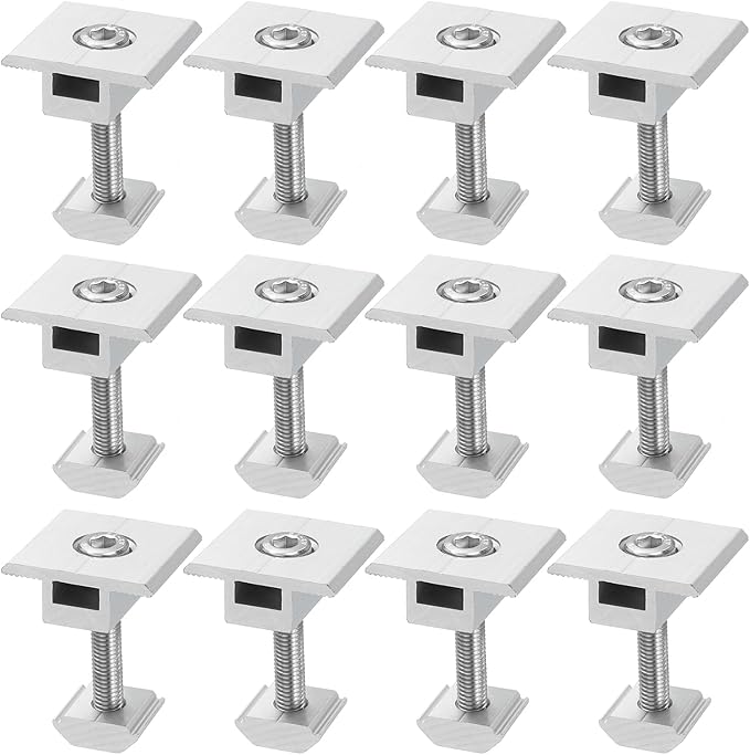 uxcell 12Pcs Solar Panel Middle Clamp, 40mm Aluminum Solar Panel Center Clamps PV Solar Rail Mounting System Install Hardware, Silver