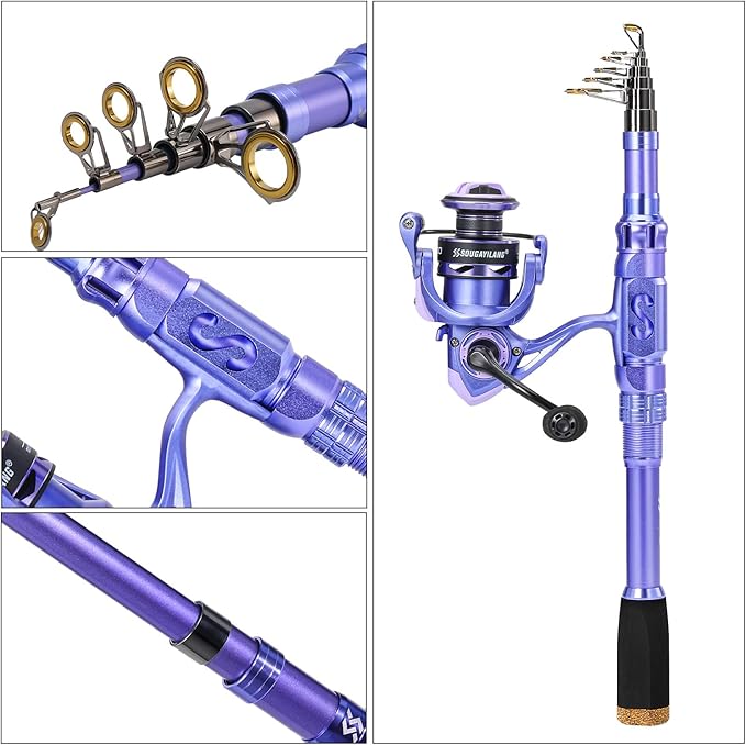 Sougayilang Fishing Rod and Reel Combos Carbon Fiber Telescopic Fishing Pole with Smooth Reel Combo Saltwater Freshwater Kit