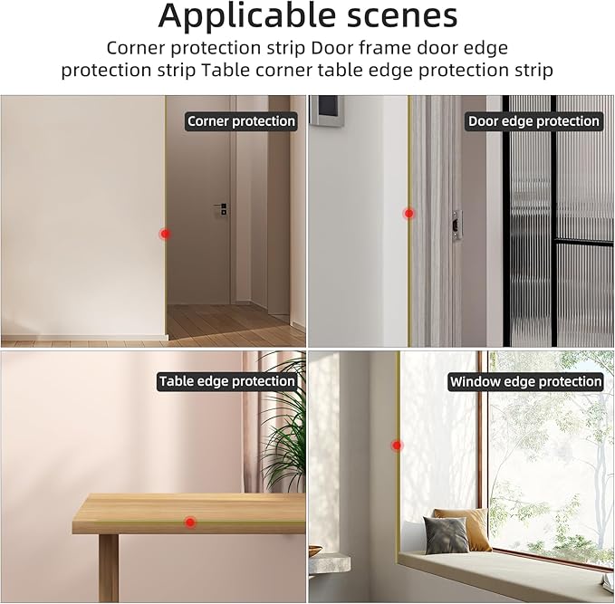 Golden Wall Corner Protector, 4Pcs, Length 35.4in, Width 3/8in - Self Adhesive Metal Corner Protector for Aluminum Trim molding, Cabinet Edge Guard