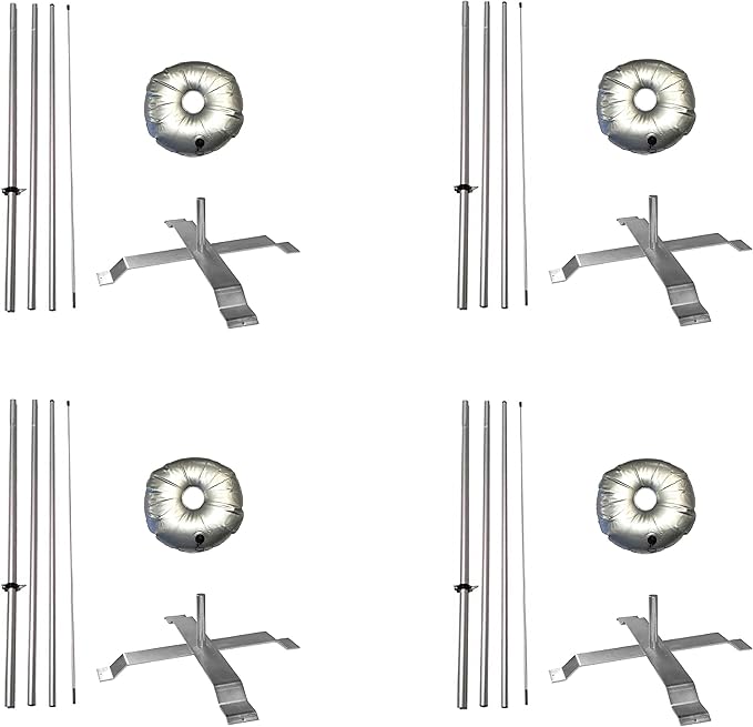 Feather Flag Telescoping fibre glass Hardware 14ft fibreglass Carbon fibre Flexible Pole tip Kits with Cross-Base and Weight-Donut Hardware Only. (Pack 4)