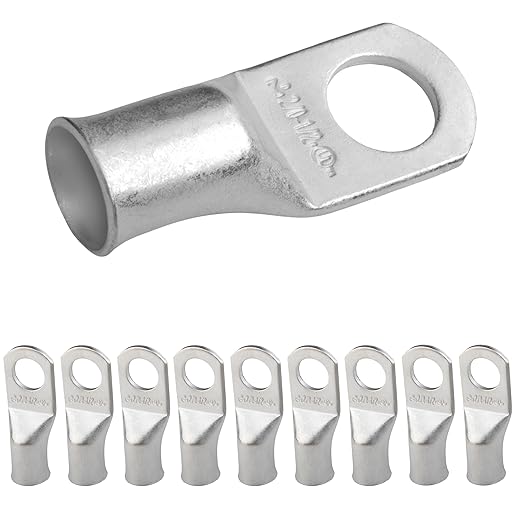 SELTERM 10pcs 2/0 AWG-1/2" Stud Tinned Copper Wire Lugs, Heavy Duty Battery Cable Ends,00 Gauge Ring Terminals, UL Battery Lugs Marine Grade Copper Eyelets Electrical Battery Terminal Connectors