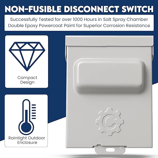8-Pack 60 Amp (or 30 Amp) Pullout Non-FUSIBLE Disconnect Switch, ControlGear Brand 240V NEMA 3R Outdoor Metallic Enclosure for HVAC Systems, UL Certified, Single Phase Two Wire