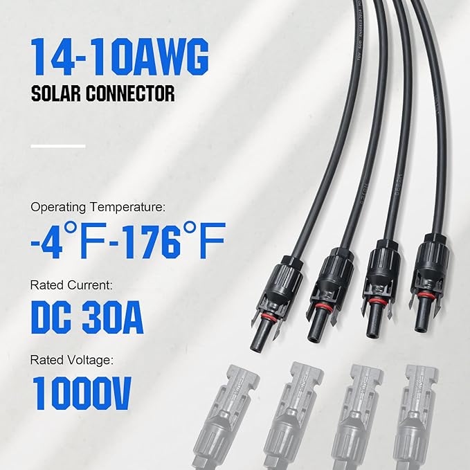 ECO-WORTHY Solar Connectors Y Branch 1 to 4 Parallel PV Adapter Cable Wire Plug Tool Kit for Solar Panel(M/FFFF and F/MMMM)