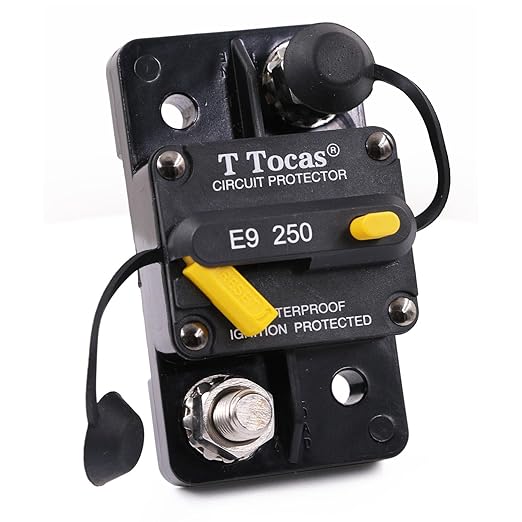 Hi-Amp E9 T3 250A 3/8" Studs Circuit Breaker with Manual Reset 12V - 48V DC | Waterproof IP67,Surface Mount, 250 Amp Switchable