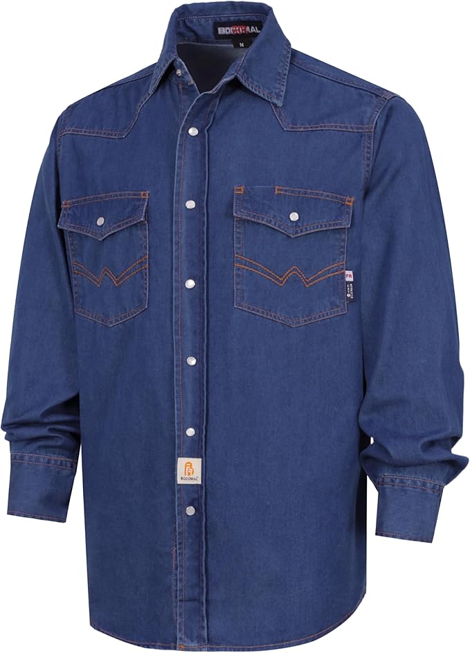 BOCOMAL FR Shirts 6.25oz Lightweight Welding Shirts Flame Resistant Men's Fire Retardant Shirt