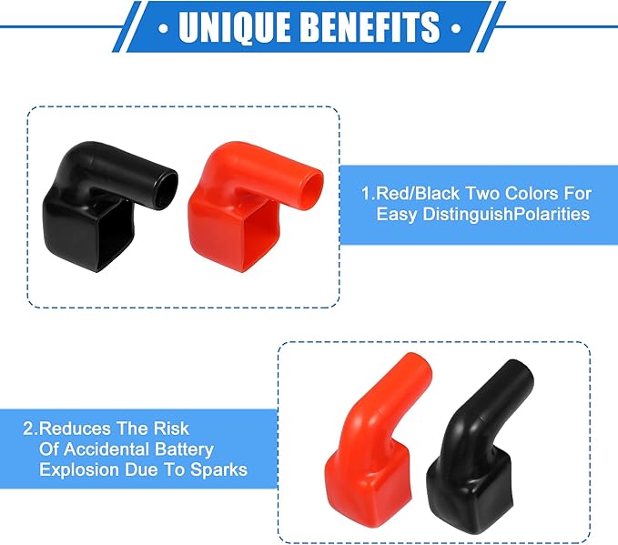 1 Pair Battery Terminal Insulation Covers, 40mm Length 10mm 0.39" Car Battery Post Cap Universal for Motorcycle Truck Marine Durable PVC Red Black