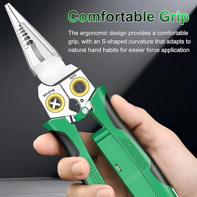 8 in 1 Wire Stripping Pliers with Voltage Tester, Multi-function Wire Stripper Electrician's Pliers, Electric Wire Stripping Tool, Electrician Repair Tool (Green)