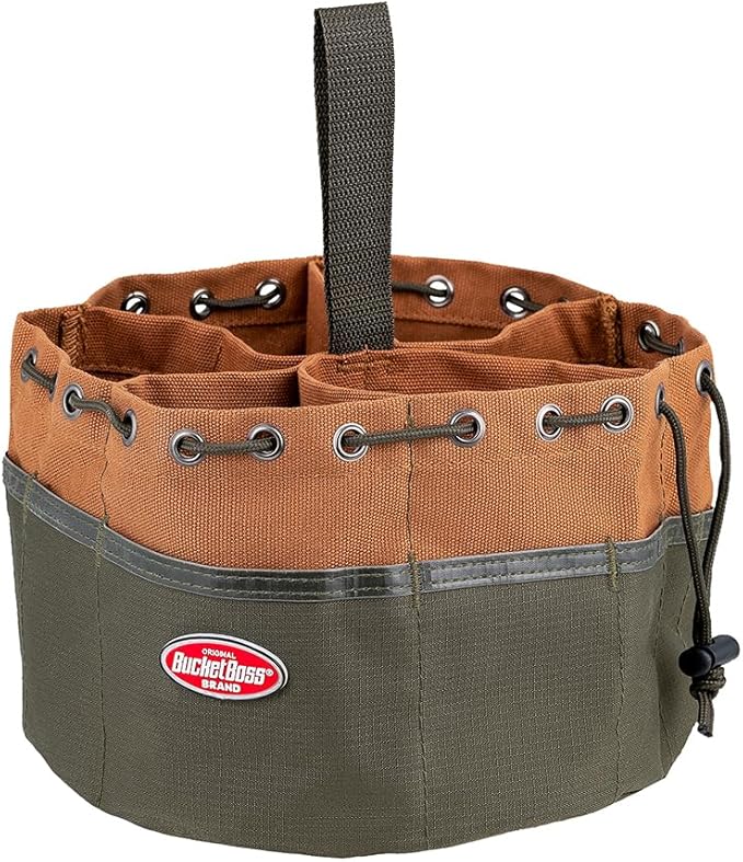 BucketBoss 25001 Canvas Organizer Parachute Bag with 19 Pockets for Nails,Screws, and Bolts in Brown