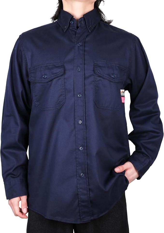 VATRENUS FR Shirts for Men 6.5oz Button Down Flame Resistant 100% Cotton Men's Pre-Washed Fire Retardant Work Shirt