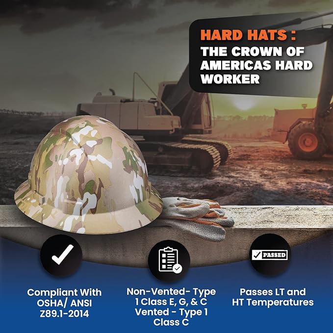 Acerpal Full Brim Vented Camo Design Matte Finish OSHA Construction Hard Hat with 6-Point Suspension