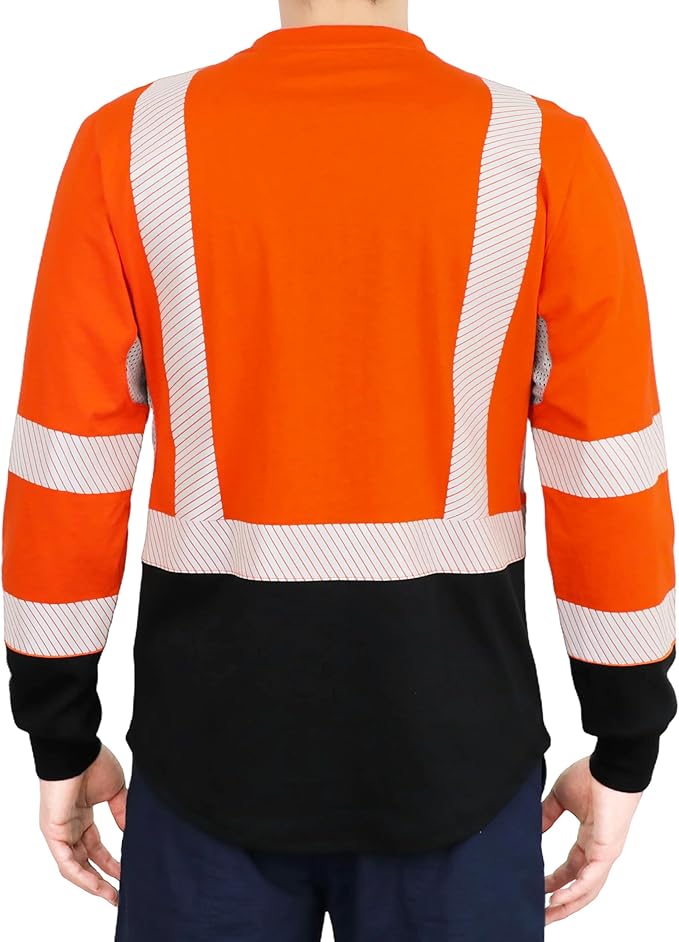 BOCOMAL Reflective FR Shirts High Visibility Summer Vented Mesh Long Sleeve Crewneck Lightweight Flame Resistant Workwear