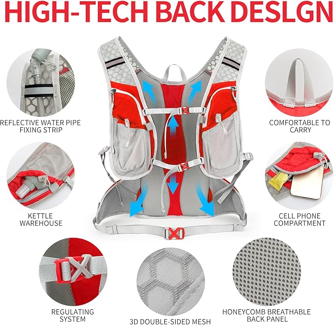 IX INOXTO Hydration Pack Backpack, Lightweight Water Backpack with 2L Hydration Bladder Daypack for Men Women,Running Hydration Vest for Trail Running Hiking Cycling Race Climbing