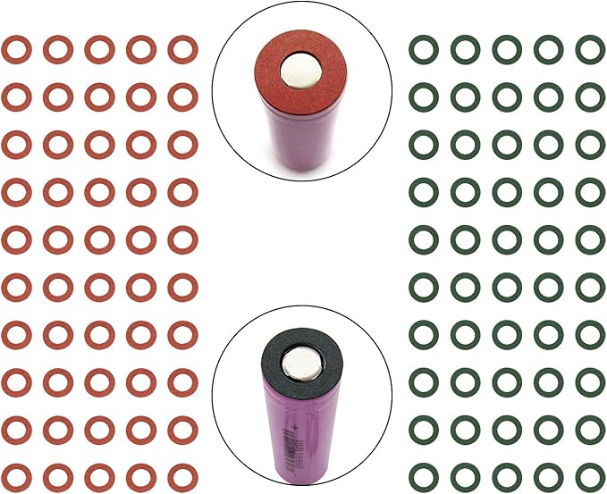 Maxmoral 100pcs 18650 Lithium Battery Insulator Rings Hollow Paper Pad Electrical Insulation Ring Adhesive Cardboard Sticker (Red+Green)