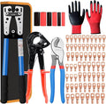 Battery Cable Lug Crimping Tool for AWG 10-1/0 Electrical Lug, with 2pcs Cable Cutter 64pcs Ring Terminals and 70pcs Heat Shrink Tubing