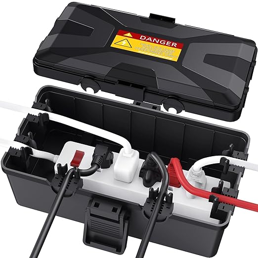 Wowbox Medium Outdoor Electrical Box Waterproof (10.3 x 6X 3.7inch), Black Weatherproof Extension Cord Box w/6 Cable Entry, IP54 Waterproof Outdoor Outlet Covers for Power Strip, Plug