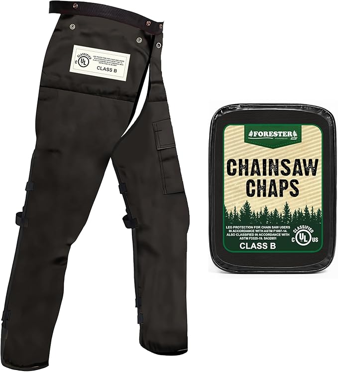 FORESTER Chainsaw Chaps for Men & Women | Apron-Style Chaps with Pocket & Adjustable Waist | Chainsaw Safety Equipment