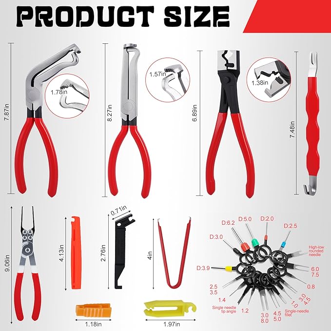 4Pcs Electrical Disconnect Pliers for Cars, Automotive Electrical 60 Degree Connector Pliers Connector Separator Hose Clamp Plier with Relay Puller Plier and Terminal Pin Removal Tool for Cars