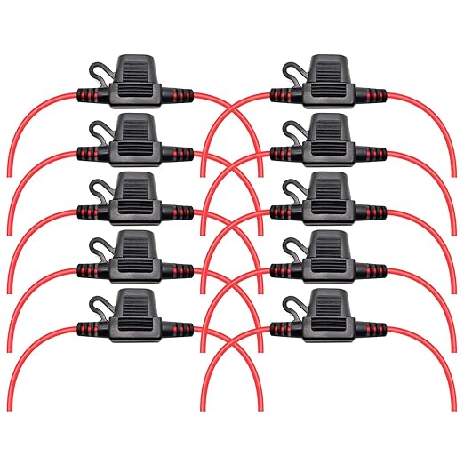 VANTRONIK Waterproof Mini Inline Fuse Holder with 16 Gauge AWG Wire 12 Inches Long, Fit for ATM Blade Small Fuse in Vehicle/Boat/RV/Tractor, 10 Pack