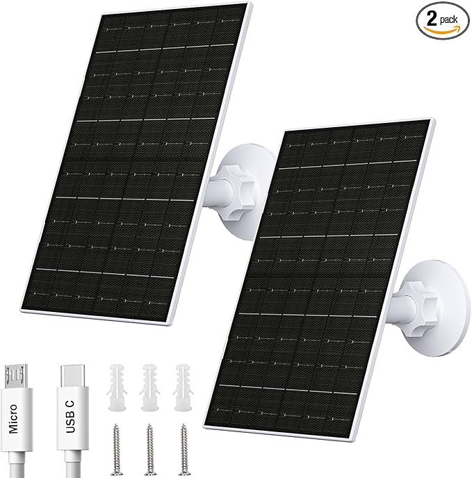 FUTUREZEN 6W Solar Panel for Security Camera Outdoor, 5V USB/USB-C Solar Charger Compatible with Rechargeable Battery Cameras, IP66 Waterproof, 360° Adjustable Mount, 9.8ft Cable (2 Pack, White)