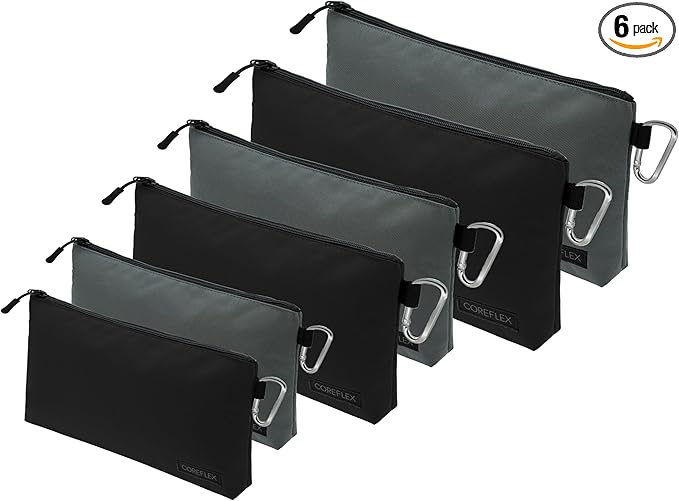 COREFLEX Premium Tool Pouch Zipper Bag, Small Tool Bag, Multipurpose Storage pouch, Heavy duty Flat Bottom Tool bag with YKK Zipper (6 pack Combo mixed size Black &Grey)