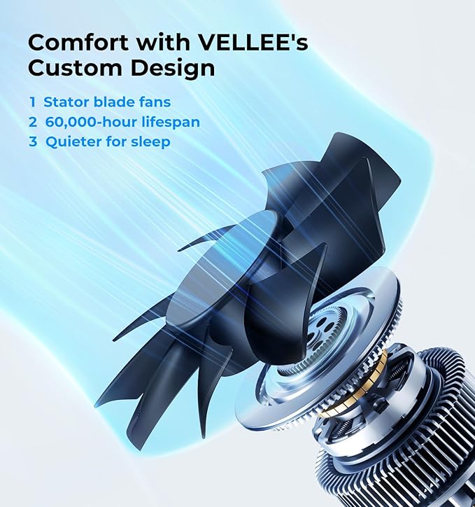 VELLEE Quiet Register Booster Fan Fits 4" x 10" (DUCT OPENING CUTOUT), 10-Speed Smart Heating Cooling AC Vent Booster Fan w/Remote Control & Thermostat Control (Vertical Grille - White) - Corded