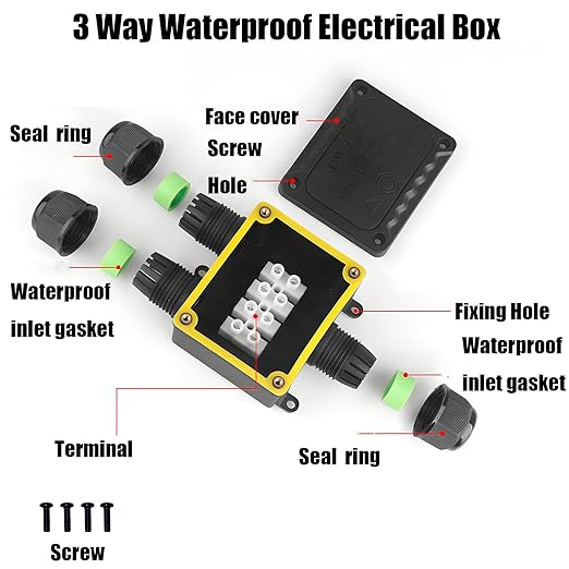 Waterproof Junction Box IP68, 3 Way M25 Plastic Electrical Box, 2 PCS for Outdoor Underground Use, Landscape Garden Tunnel Lights