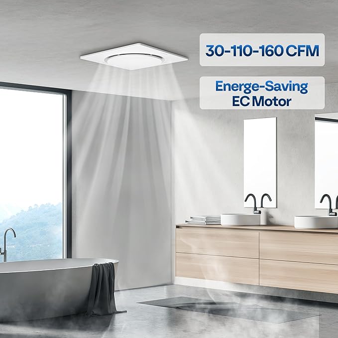 VIVOHOME AutoFlow Bathroom Exhaust Fan with Humidity Sensor (160-110-30CFM) - Energy-Saving EC Motor,10.2-inch Ceiling Retrofit Bath Fan, No Attic Access Needed(Install Kit, 4-in Duct Included)