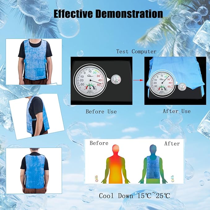Cooling Ice Vest for Men Women,PVA Water Activated Evaporative Cool Cold Vest for Hot Weather Working Running