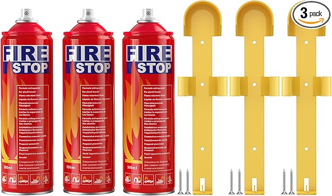 3-Pack Fire Extinguisher for Home, Kitchen, Car, Camping & Electronics - ABC/K Class with Mounts - Portable, Long-Lasting.