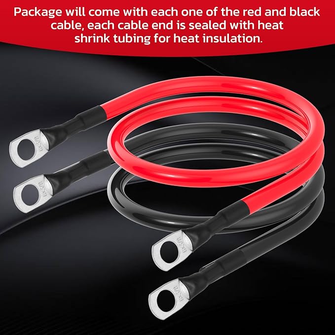 6 AWG Battery Cable 6AWG Gauge Battery Inverter Cables for Automotive Solar Marine Boat RV Car Motorcycle (6 AWG, 20in, 3/8")