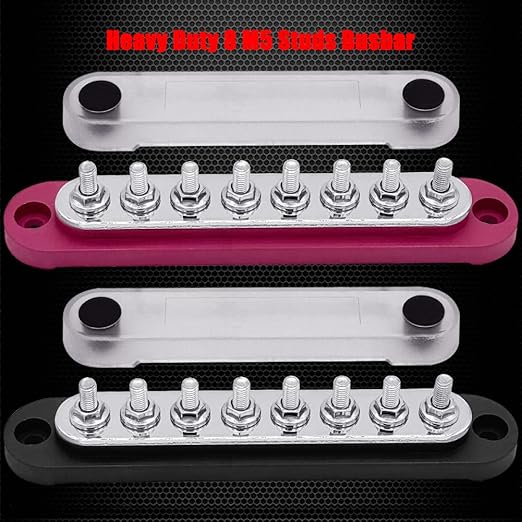 8 x M5 (#10) Studs Power Distribution Block Bus Bar 12V, Ampper 5.9" HD 120A Marine BusBar Battery Distribution Block W/Cover for Car Boat Solar (Red & Black)