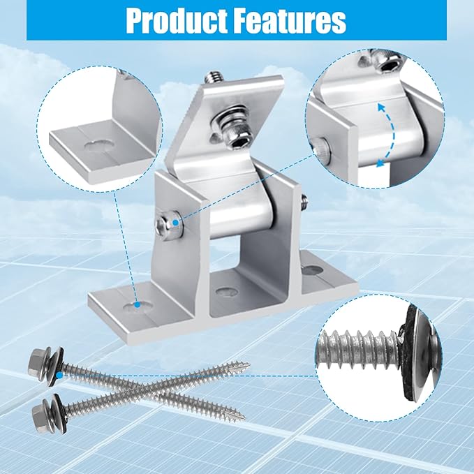 4PCS Solar Panel Mounts - Adjustable Brackets for RV & Flat Roofs, Tilt Angle 10-60