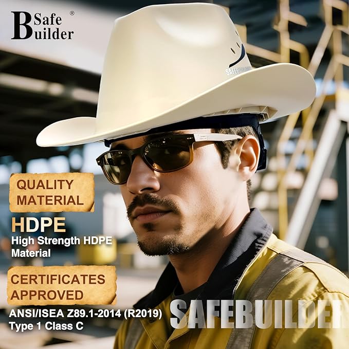 Cowboy Style Hard Hat Class C Safety Helmet Vented Full Brim Hard Hats Work Safety Helmet for Men and Women Outdoor,Industrial,Construction Head Protection- ANSI Approved