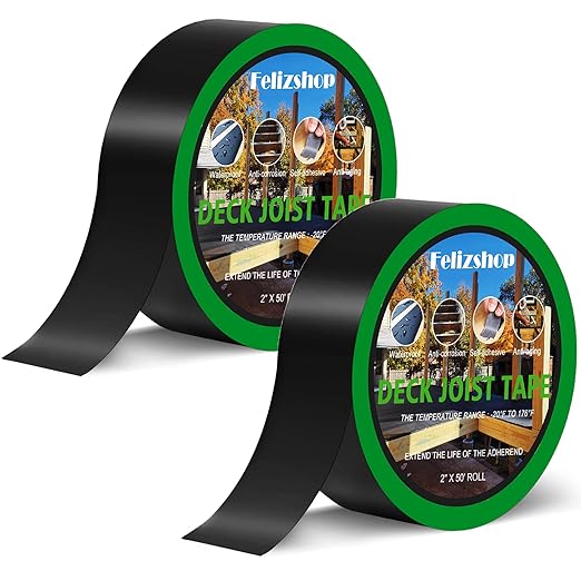 Butyl Deck Tape Joist Tape for Decking 2" x 50' Deck Butyl Tape,Joist Flashing Tape Waterproof,Weather Resistance Deck Joist Tape for Wood Beams Building Joists (2 Rolls)