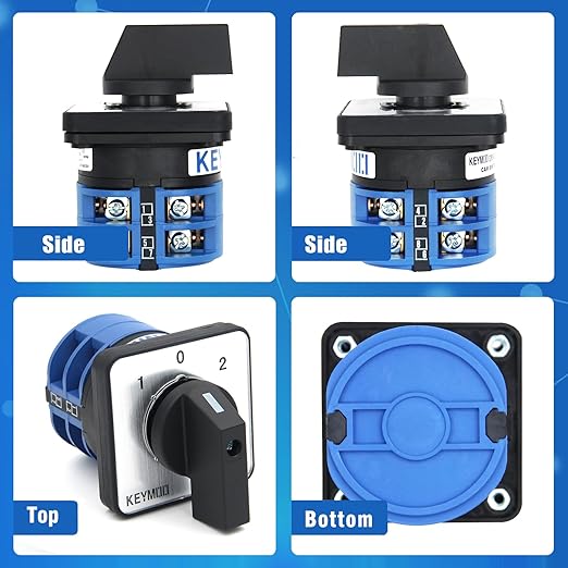 40A Rotary Changeover Switch, 660V 3 Position 2 Phase 8 Terminals, Universal Selector Switch with Yellow Fork Terminals IP65 CE 26-40/D202.2